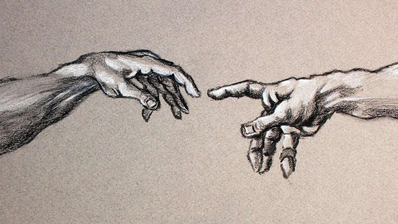 Creation Of Adam Hands Drawn in Charcoal PROCESS