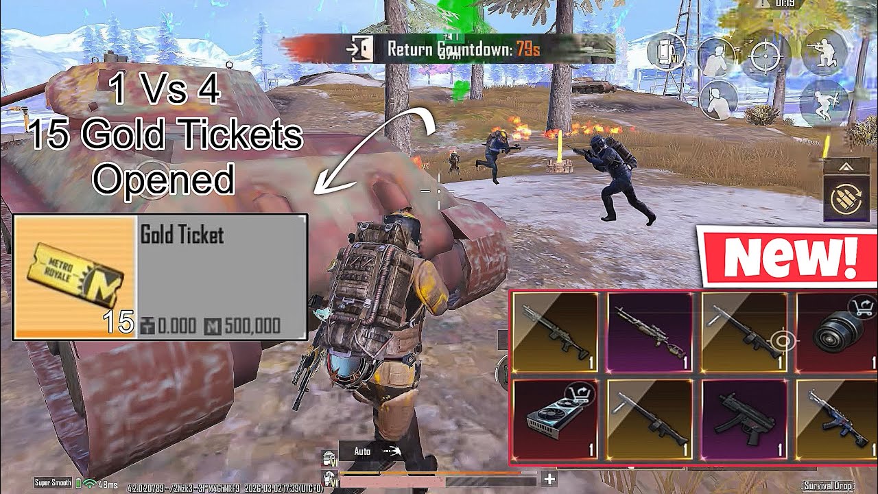 Insane 4‑Kill Clutch & Last‑Second Exit! 15 Golden Tickets Unlocked Metro Royale Pubg
