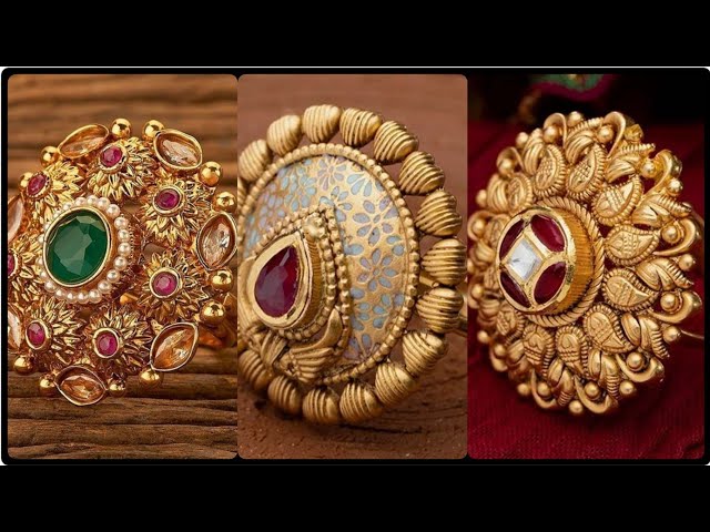 Fancy Brass High Gold Kundan Ring For Womens Collection - Goodsdream