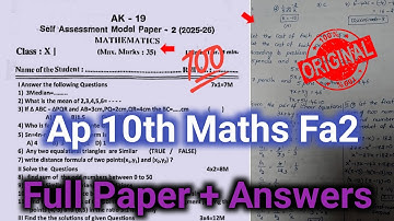 💯Ap 10th maths self assessment 2 question paper answer key 2025|Fa-2 10th class maths question paper