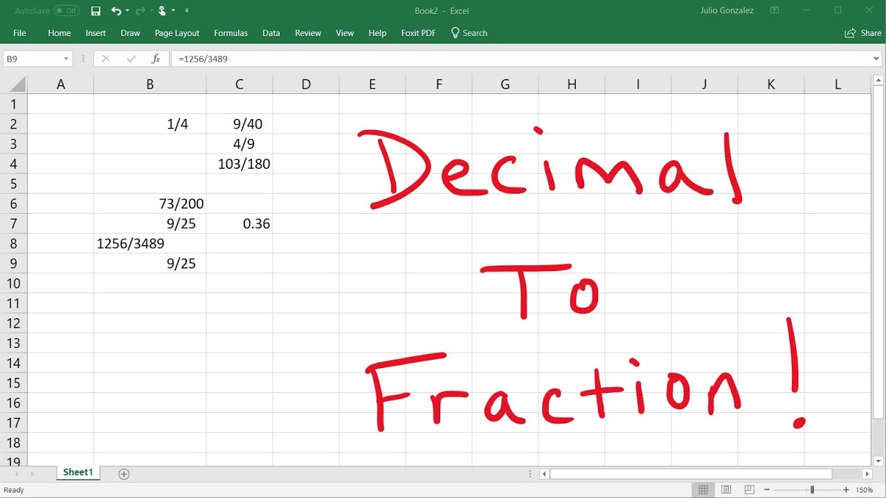 convert-decimals-to-fractions-using-excel-youtube