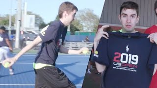 Young Mantis Tries Out To Be US Open Ball Boy
