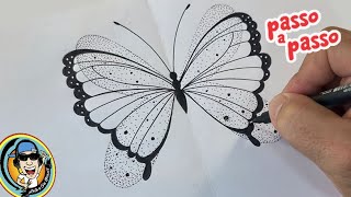 BORBOLETA ESTILO TATTOO COM PONTILHISMO - DESENHO PASSO A PASSO