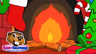 Christmas Yule Log Fireplace | 3 Hours | Holiday Cartoon Fire with Crackling Sound by Busy Beavers