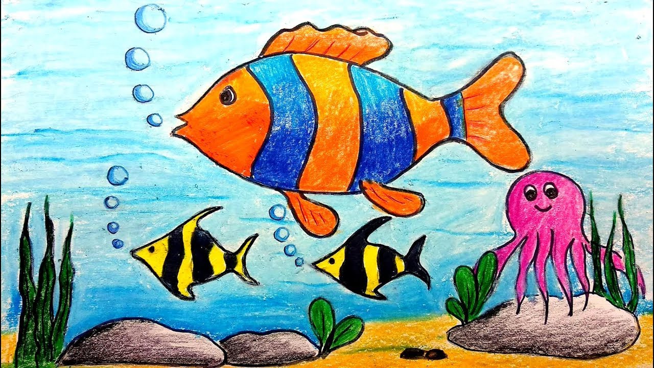 Drawing and Coloring for Kids Underwater Scene Using Oil Pastels   FeltMagnet