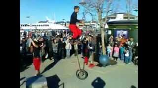 Juggling Knives on Unicycle