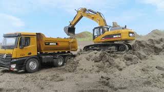 Construction vehicles rebuild new bridge -Excavator,Bulldozer, crane truck and loader for kids