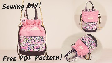 DIY Easy Drawstring Bucket Bag with Multiple Pockets | Sewing Tutorial and Free PDF Pattern
