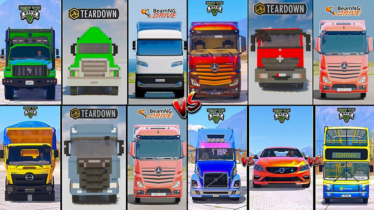 Электрический грузовик против автобуса против Volvo против грузовика Actros в разборке против Bea...