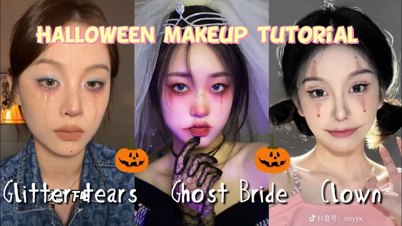 🦇Ghost bride × Scary killer clown × Glitter tears🦇 | HALLOWEEN MAKEUP ...