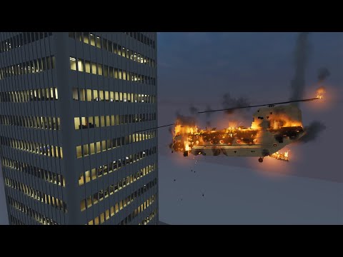 Helicopter on FIRE VS Flammable Office Building | Teardown