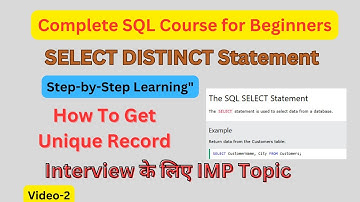 SQL SELECT DISTINCT Statement | Retrieve Unique Values Easily | #SQL | Sql Course in hindi | Video2