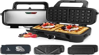 Waffle Makers 3 in 1 Waffle Iron Panini Press Sandwich Maker with Removable Plates