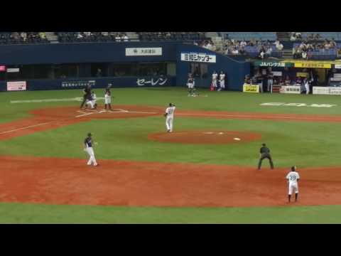 2016.9.20　１回表、青山の投球（１死一二塁から）