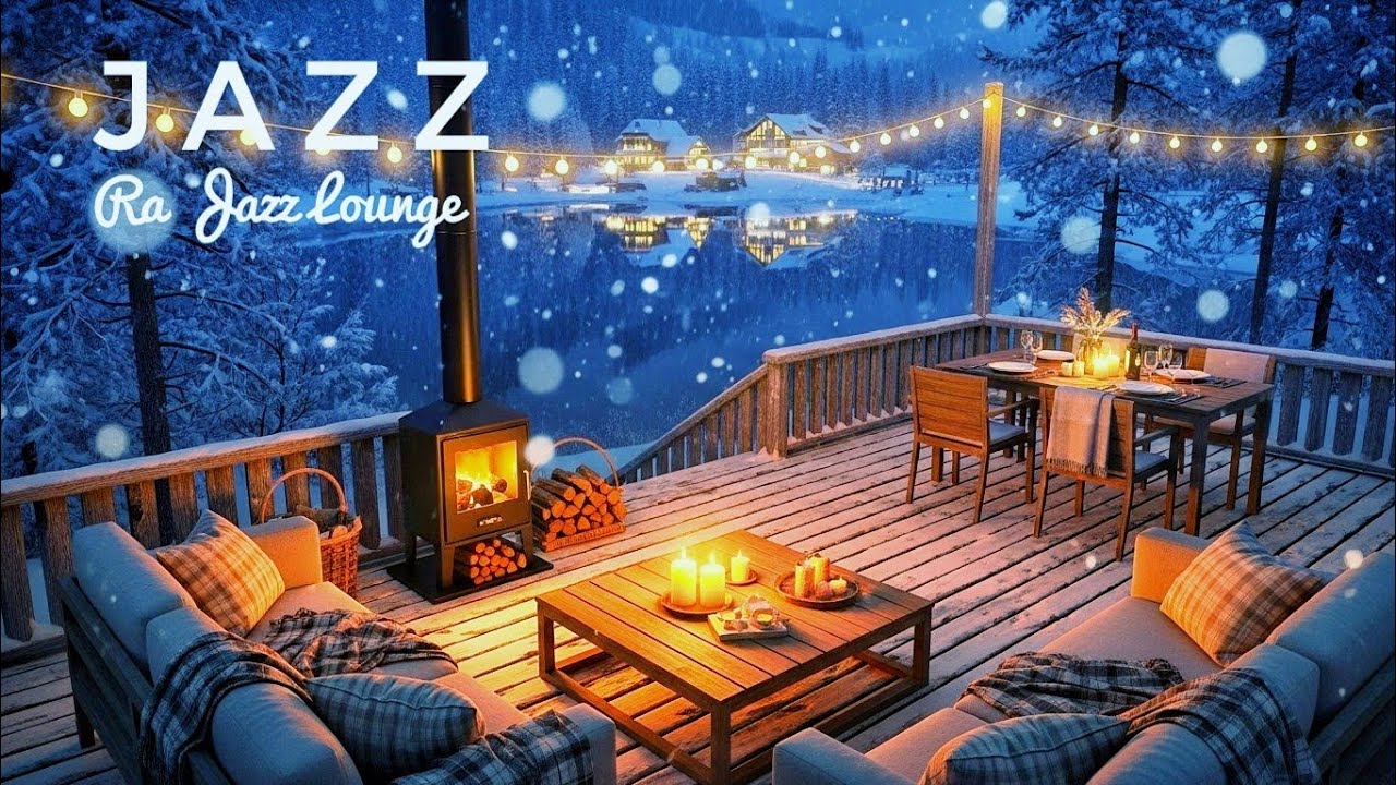Winter Night Jazz by the River ❄️ Cozy Café & Fireplace for Study & Relax 🎶