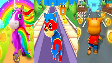 Dog Run 3D - Pet Runner VS Unicorn Run : game for girls VS Tricky Cat Chase: Endless Run Gameplay