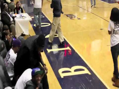 Washington Wizards' John Wall and Hamady Ndiaye dougie at a Howard University game against Hampton.