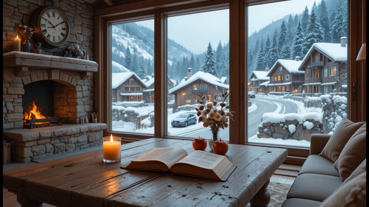 Snowfall Jazz Night ❄️ Cozy Fireplace Cabin Ambience for Deep Relaxation & Winter Sleep