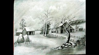 landscape drawing with pencil/Pencil sketch