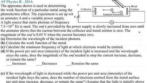 AP Physics 2 - AP Physics B  2014 - FRQ - Photoelectric Effect