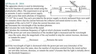 AP Physics 2 - AP Physics B  2014 - FRQ - Photoelectric Effect