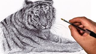 how to scribble draw a tiger with a ballpoint biro pen