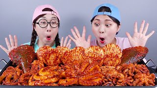 تغلي المأكولات البحرية الحارة Mukbang DONA دونا العربية