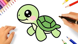 CÓMO DIBUJAR UNA TORTUGA KAWAII FACIL 🐢❤️