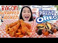 Fried OREOS &amp; Bacon Wrapped Crispy Chicken! LA County Fair Food - Fried Chicken Mukbang Eating