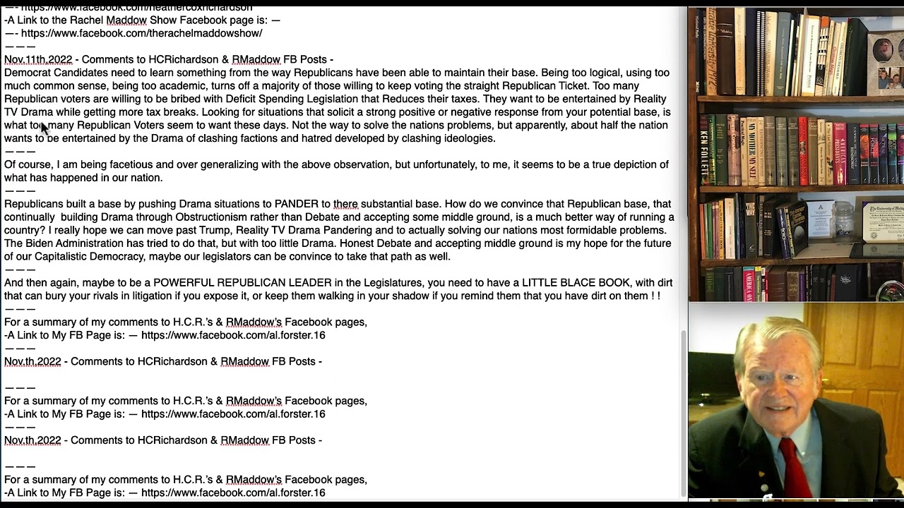 Facebook Comments to HCRichardson's & RMaddow's Post 2022 Mid term Election FB Posts.