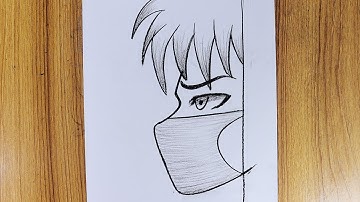 How to draw anime boy face wearing face mask | beginners drawing anime boy | easy drawing anime