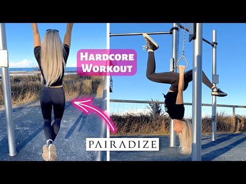 Hardcore Outdoor Workout On Bars By the Beach Wearing Pairadize Leggings | Outdoor Training in 4k