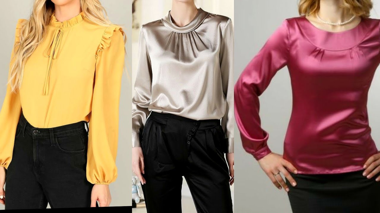 Brief Solid Colours Silk Blouse/The Finest Silk Blouse Outfits/Blusa Manga Longa Bufante Tam