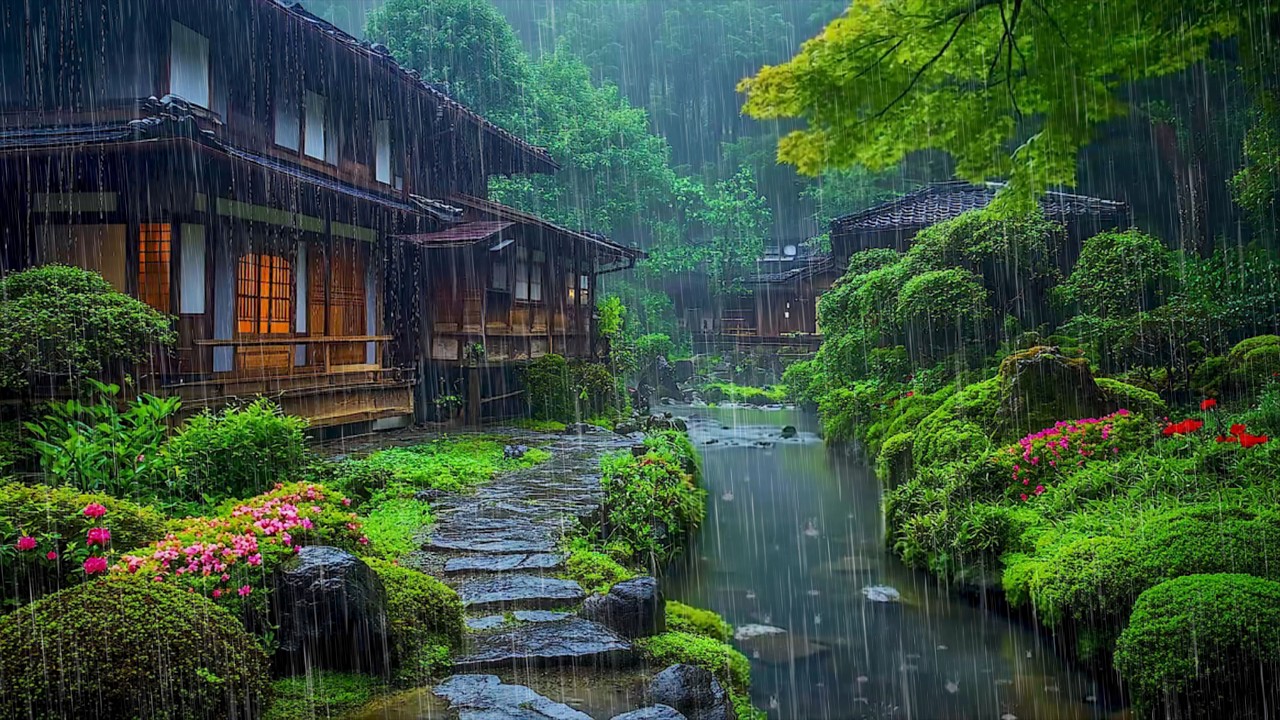 Lullaby Sound of Rain In Japanese Forest Temple 🍀 Rain sound for Sleep ...