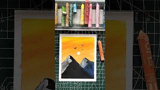 Easy Sunset Mountain Scenery 🌅 | Oil Pastel drawing #shorts #oilpastel