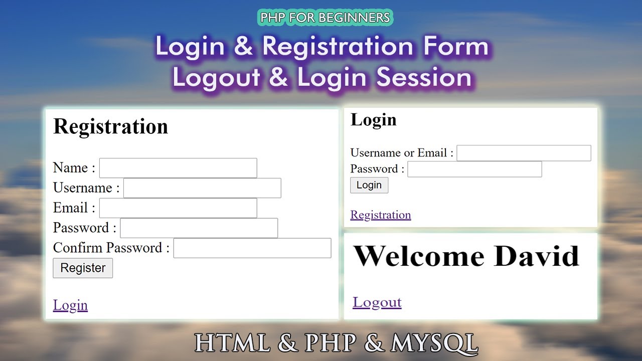 Create Login  Registration Form PHP MySQL With Logout  Login Session  Login  Signup Page In PHP