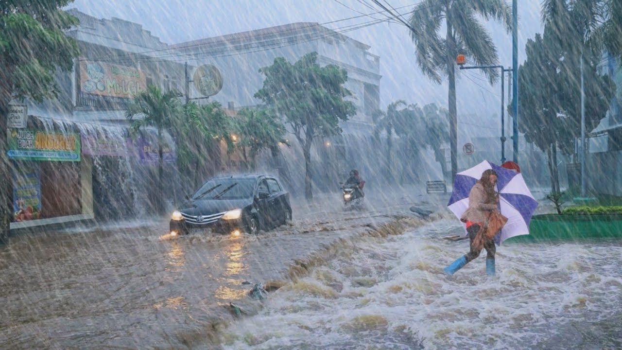 Неумолимый ливень украшает природную красоту, созданную Богом.