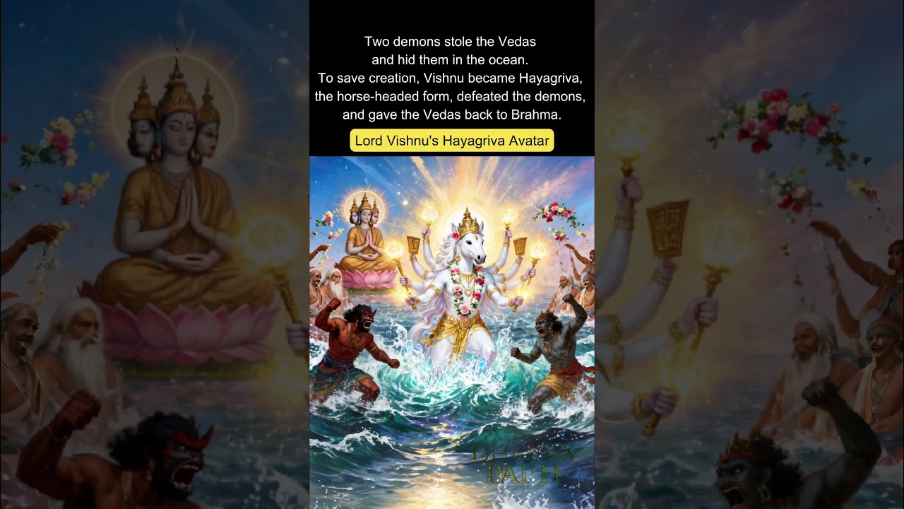 Hayagriva Avatar 🔶 Story of Rescuing the Vedas #Vishnu #Hayagriva #SanatanDharma #youtubeshorts
