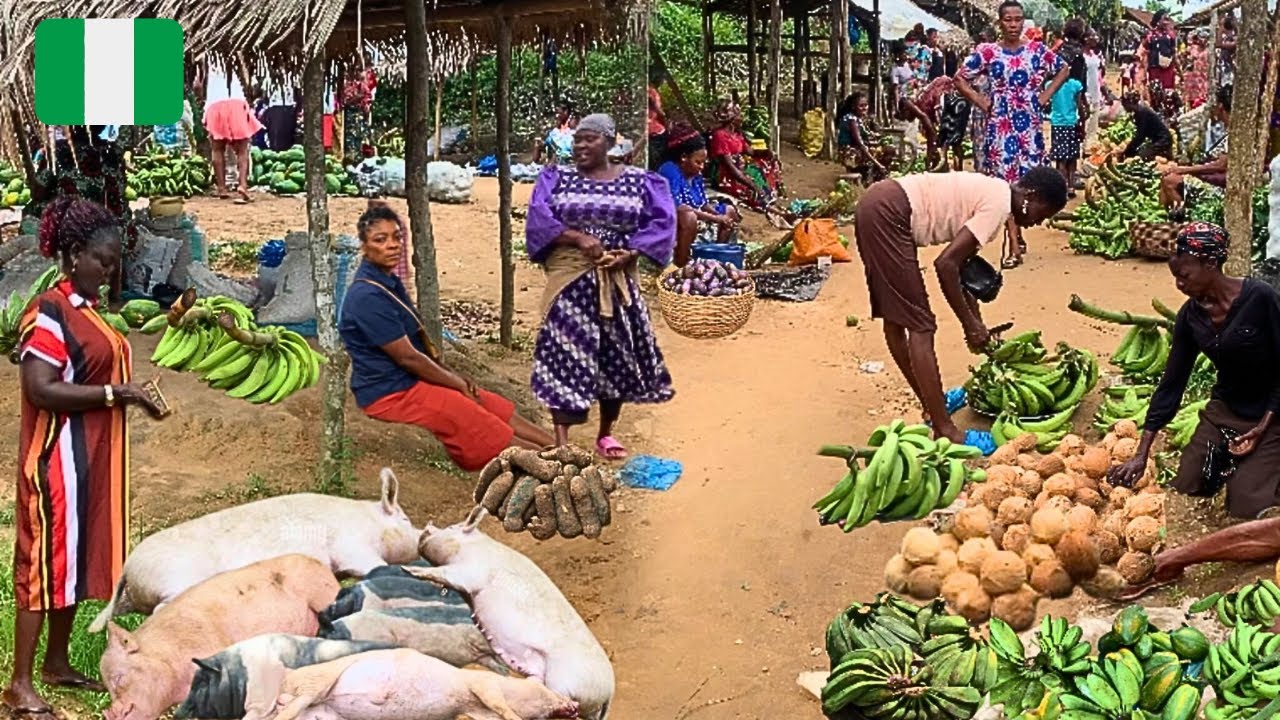 Local African Rural Village Market in Nigeria West Africa