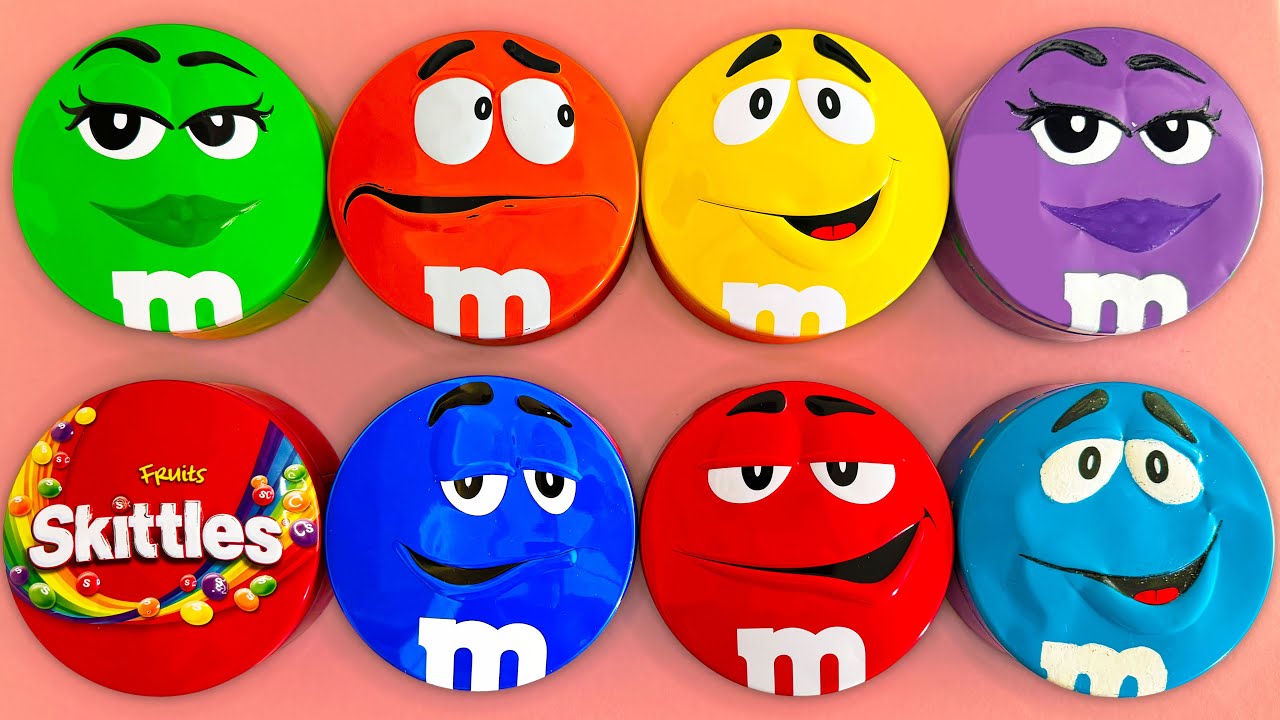 Satisfying Video | Fresh Unpacking Bright Tins with Rainbow Skittles and Chocolate M&M'S Candy ASMR
