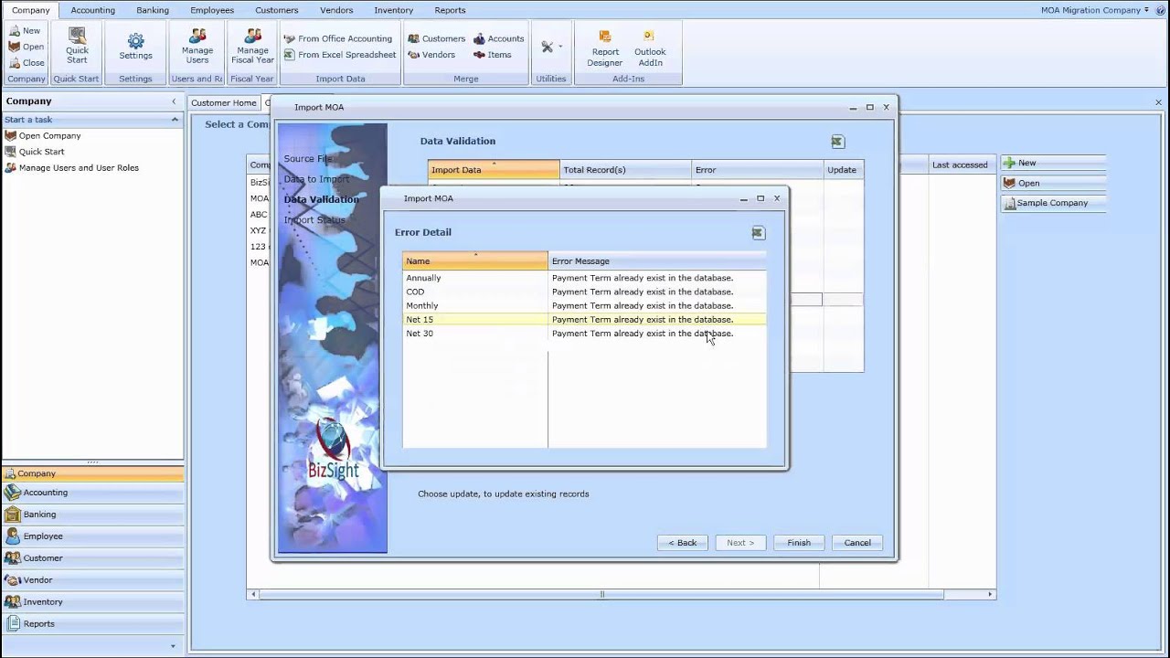 Migration from Microsoft Office Accounting to BizSight