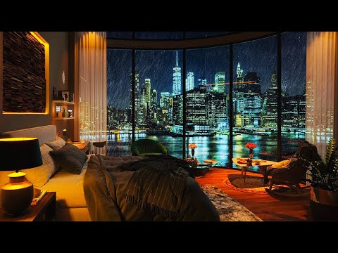 Smooth Jazz Music in 4K Cozy Bedroom in New York City - Jazz Background Music to Relax, Study, Sleep