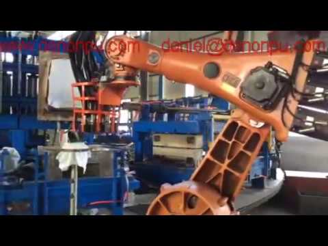 Casting PU seat cushion foam with high pressure PU machine and robot arm M