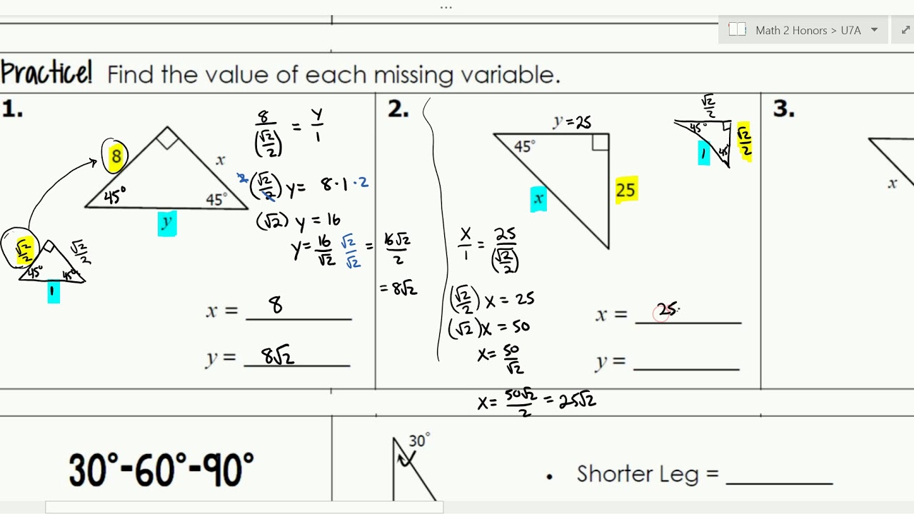 Special Right Triangles (M2 Lesson 7.1A) - YouTube