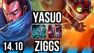 YASUO vs ZIGGS (MID) | 6/0/4, 600+ games, Dominating | KR Master | 14.10