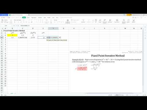 Numerical Methods 2022: 02-05 Fixed Point Iterative Method Using Spreadsheet