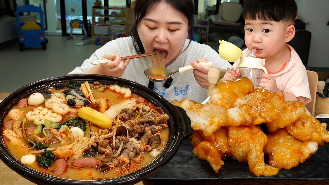 몇 년만의 마라탕 먹방 (뒷부분에 지훈이 이유식 먹방) 🤤