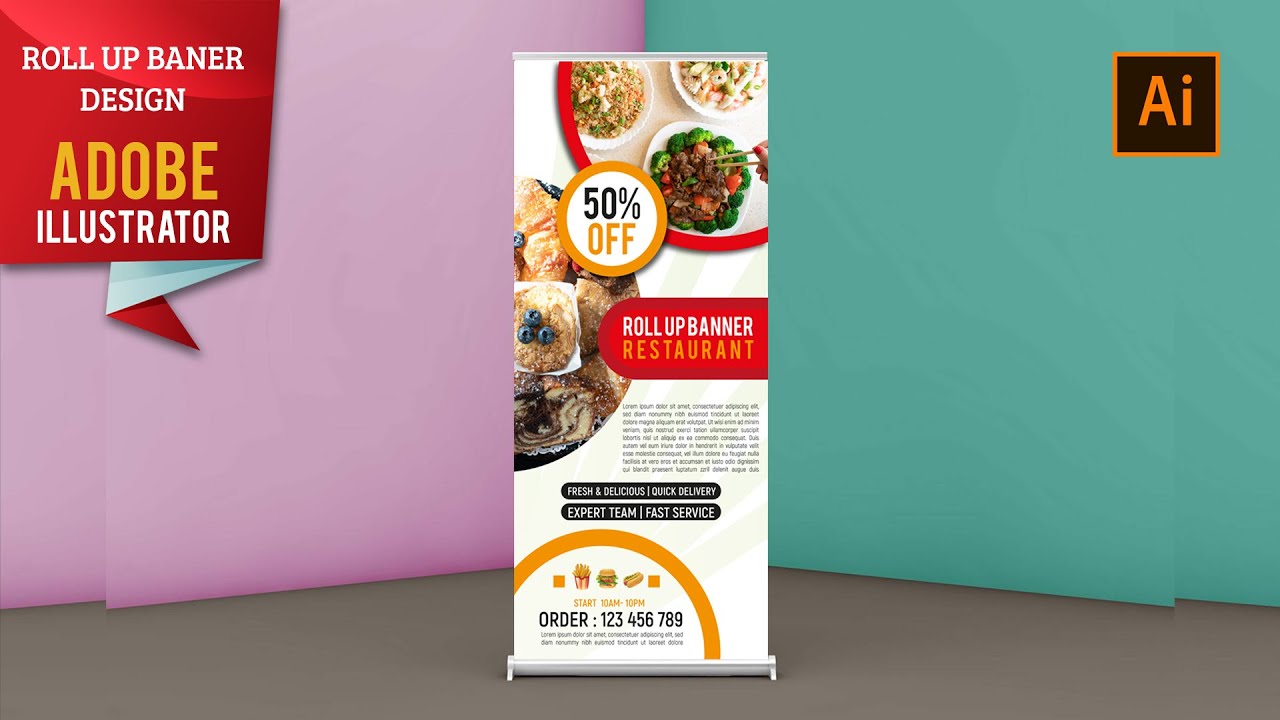 Illustrator Tutorial Roll Up Banner Design For Restaurant Youtube
