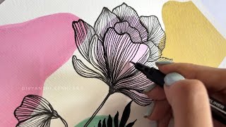 Satisfying Boho Art Tutorial | Acrylic Painting on Canvas | Minimal Aesthetic Floral Illustration