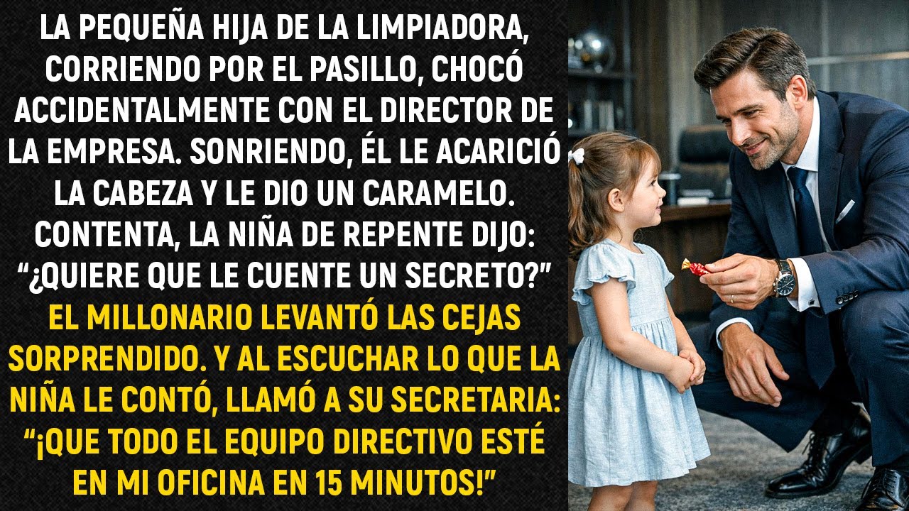 La pequeña hija de la limpiadora, corriendo por el pasillo, chocó accidentalmente con el director...
